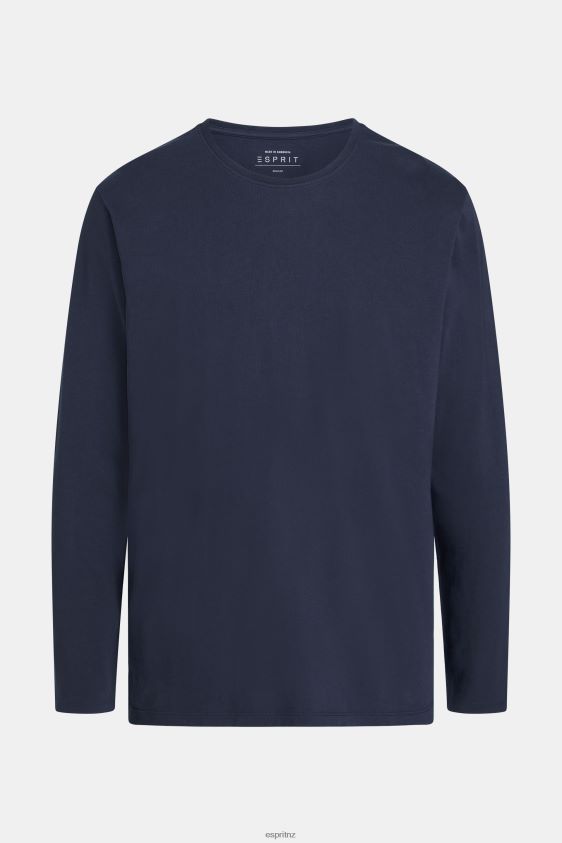 Men Esprit Navy Regular solid jersey t-shirt T-Shirts XF4444860 - Image 4