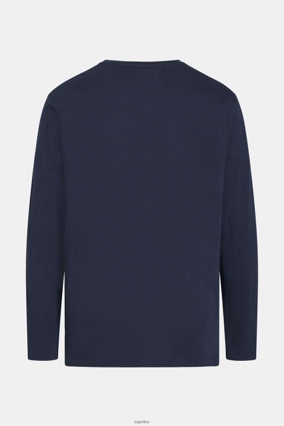 Men Esprit Navy Regular solid jersey t-shirt T-Shirts XF4444860 - Image 5