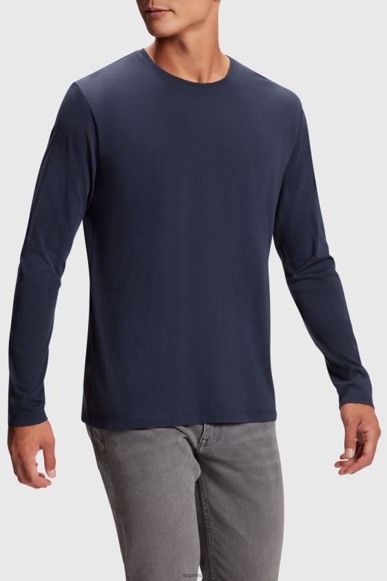 Men Esprit Navy Regular solid jersey t-shirt T-Shirts XF4444860 - Image 1
