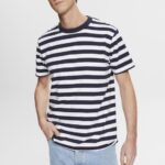 Men Esprit Navy Striped crewneck T-shirt T-Shirts XF4444721