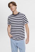 Men Esprit Navy Striped crewneck T-shirt T-Shirts XF4444721