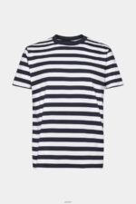 Men Esprit Navy Striped crewneck T-shirt T-Shirts XF4444721 - Image 5