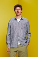 Men Esprit Navy Striped shirt, 100% linen Shirts XF4444596