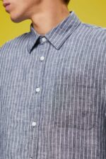 Men Esprit Navy Striped shirt, 100% linen Shirts XF4444596 - Image 3