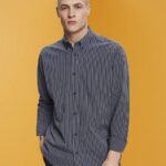 Men Esprit Navy Striped sustainable cotton shirt Shirts XF4444706