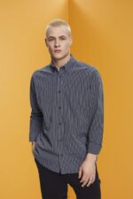 Men Esprit Navy Striped sustainable cotton shirt Shirts XF4444706