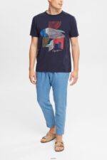 Men Esprit Navy Sustainable cotton illustration t-shirt T-Shirts XF4444940 - Image 2