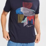 Men Esprit Navy Sustainable cotton illustration t-shirt T-Shirts XF4444940