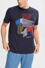 Men Esprit Navy Sustainable cotton illustration t-shirt T-Shirts XF4444940