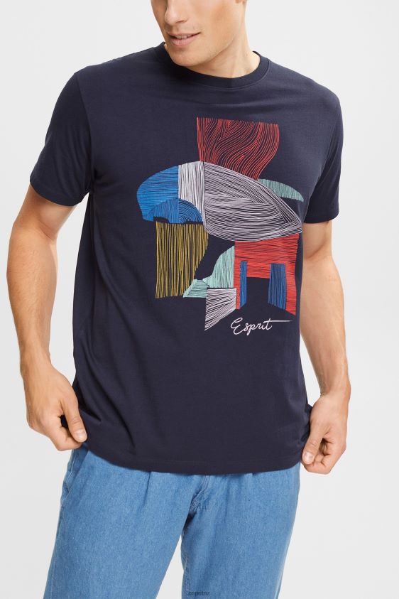 Men Esprit Navy Sustainable cotton illustration t-shirt T-Shirts XF4444940 - Image 1