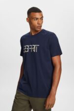 Men Esprit Navy T-shirt with front print, 100% cotton T-Shirts XF4444740