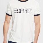 Men Esprit Off White Jersey logo print T-shirt T-Shirts XF4444949