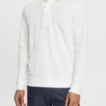 Men Esprit Off White Long sleeve pique polo shirt Polos XF4444951