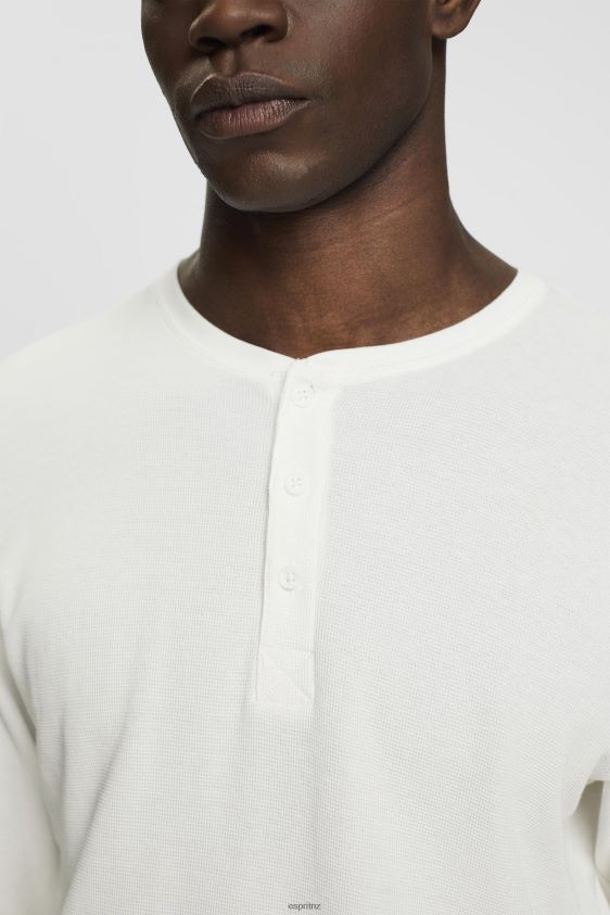Men Esprit Off White Long sleeve waffle pique top Long Sleeve XF4444696 - Image 3