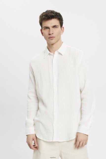 Men Esprit Off White Sustainable cotton muslin shirt Shirts XF4444755