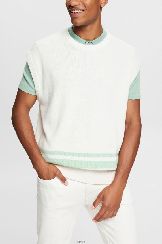 Men Esprit Off White Tank top with two stripes Sweaters XF4444841 - Image 1