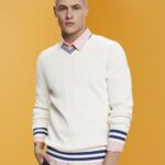 Men Esprit Off White V-neck sustainable cotton jumper Sweaters XF4444725