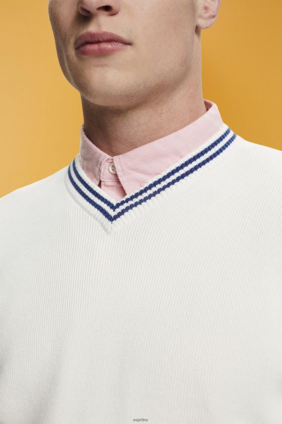 Men Esprit Off White V-neck sustainable cotton jumper Sweaters XF4444725 - Image 3