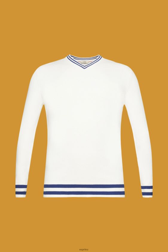 Men Esprit Off White V-neck sustainable cotton jumper Sweaters XF4444725 - Image 5