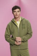 Men Esprit Olive Full-length zip hoodie Sweatshirts & Hoodies XF4444636