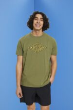 Men Esprit Olive Logo print cotton t-shirt T-Shirts XF4444626
