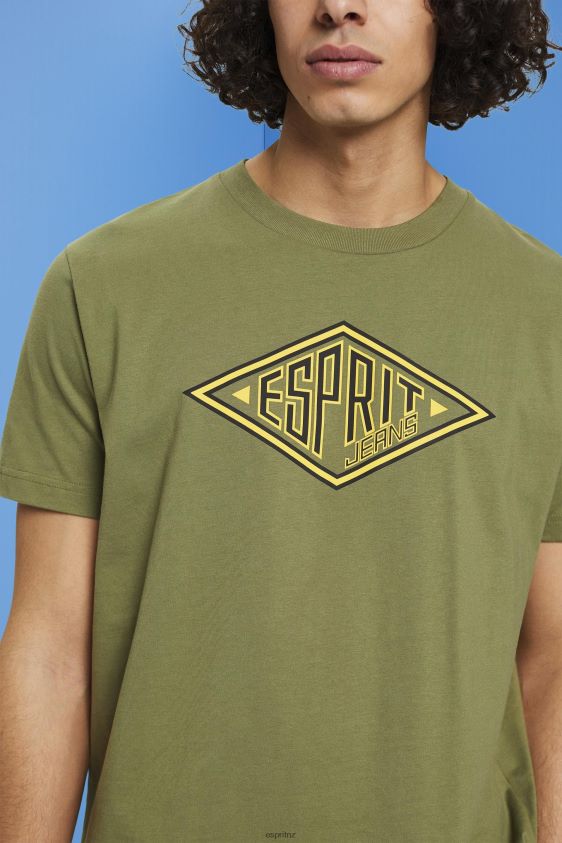 Men Esprit Olive Logo print cotton t-shirt T-Shirts XF4444626 - Image 3