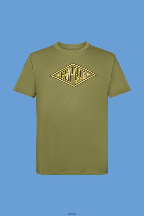 Men Esprit Olive Logo print cotton t-shirt T-Shirts XF4444626 - Image 5