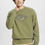 Men Esprit Olive Logo print sweatshirt Sweatshirts & Hoodies XF4444656