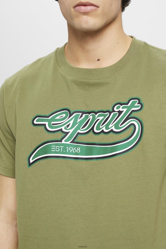 Men Esprit Olive Retro logo print cotton t-shirt T-Shirts XF4444631 - Image 3