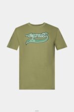 Men Esprit Olive Retro logo print cotton t-shirt T-Shirts XF4444631 - Image 5