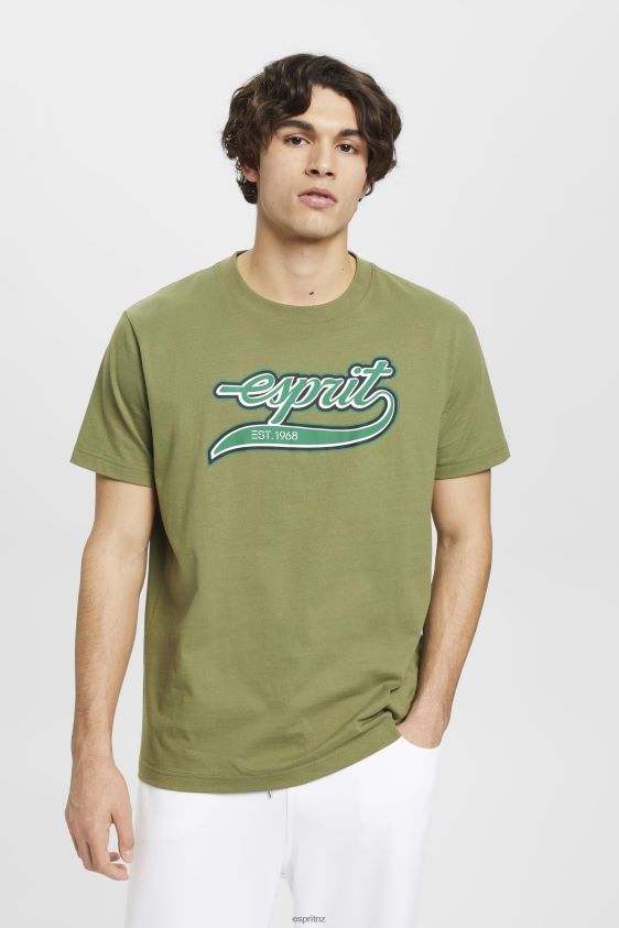 Men Esprit Olive Retro logo print cotton t-shirt T-Shirts XF4444631 - Image 1