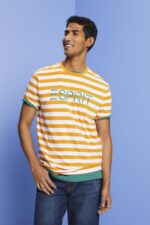 Men Esprit Orange Sustainable cotton striped T-shirt T-Shirts XF4444745