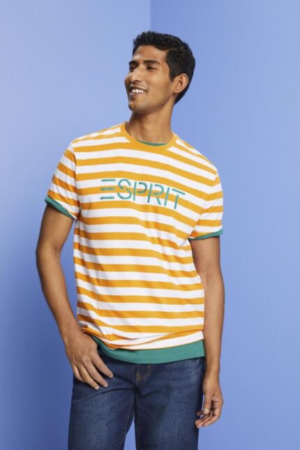 Men Esprit Orange Sustainable cotton striped T-shirt T-Shirts XF4444745