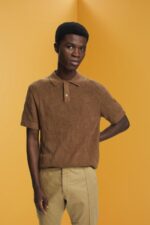Men Esprit Pale Khaki Boucle polo shirt Polos XF4444702