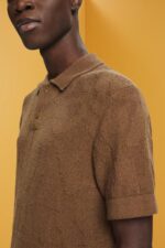 Men Esprit Pale Khaki Boucle polo shirt Polos XF4444702 - Image 3