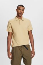 Men Esprit Pale Khaki Cotton Mesh Polo Shirt Polos XF4444568