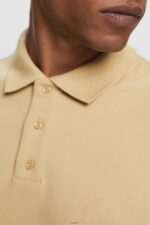 Men Esprit Pale Khaki Cotton Mesh Polo Shirt Polos XF4444568 - Image 3