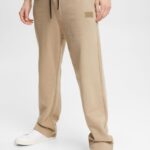 Men Esprit Pale Khaki Made of recycled material: tracksuit bottoms with a wide leg Trousers & Pants XF4444941