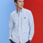 Men Esprit Pastel Blue Button-down cotton shirt Shirts XF4444661