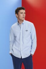 Men Esprit Pastel Blue Button-down cotton shirt Shirts XF4444661