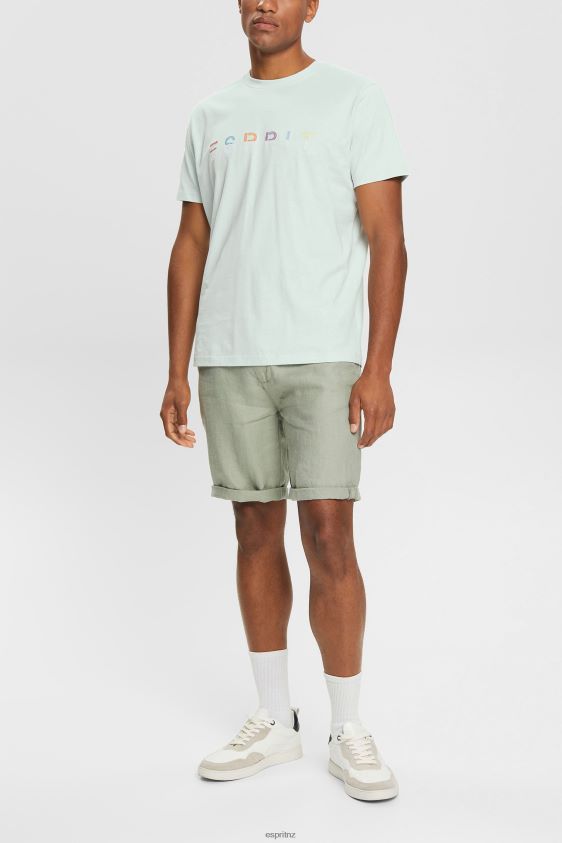 Men Esprit Pastel Blue Jersey T-shirt with an embroidered logo T-Shirts XF4444919 - Image 2