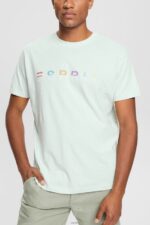 Men Esprit Pastel Blue Jersey T-shirt with an embroidered logo T-Shirts XF4444919