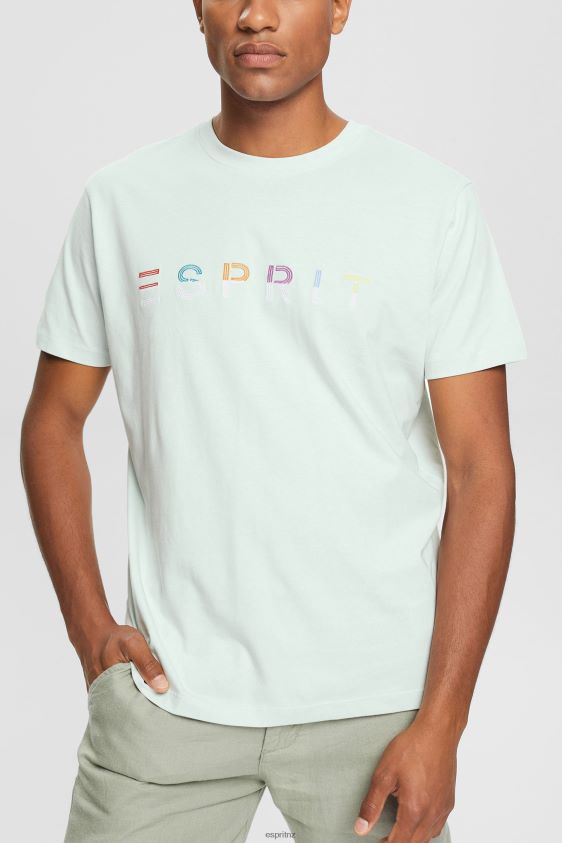 Men Esprit Pastel Blue Jersey T-shirt with an embroidered logo T-Shirts XF4444919 - Image 1