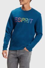 Men Esprit Petrol Blue Logo print sweatshirt Sweatshirts & Hoodies XF4444869