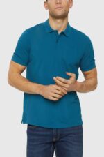 Men Esprit Petrol Blue Pima cotton pique polo shirt Polos XF4444926