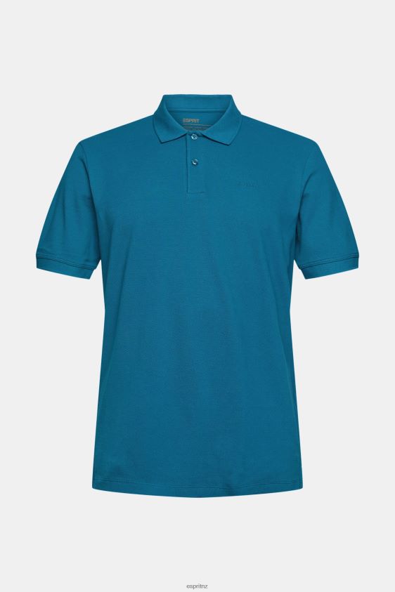 Men Esprit Petrol Blue Pima cotton pique polo shirt Polos XF4444926 - Image 5