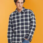 Men Esprit Petrol Blue Pure cotton oversized shirt with checked pattern Shirts XF4444838