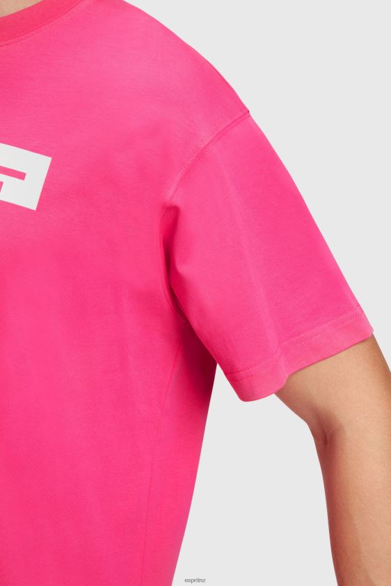 Men Esprit Pink Fuchsia Matte shine logo applique t-shirt T-Shirts XF4444619 - Image 2
