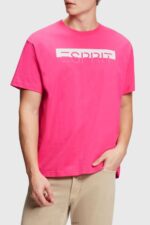 Men Esprit Pink Fuchsia Matte shine logo applique t-shirt T-Shirts XF4444619