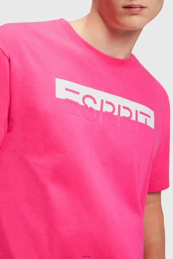 Men Esprit Pink Fuchsia Matte shine logo applique t-shirt T-Shirts XF4444619 - Image 3